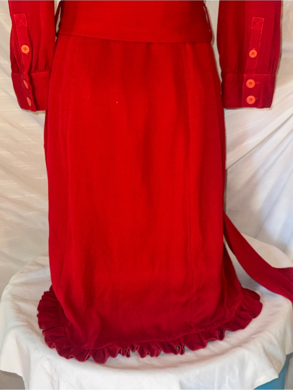 Marc Jacobs 100% Silk Red Ruffled 3/4 Sleeve Dress with Belt, 10 - Picture 10 of 14